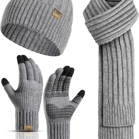 Winter Scarf for Men with Beanie Hat and Touchscreen Gloves Set Fleece Men's Sca - Picture 1 of 6